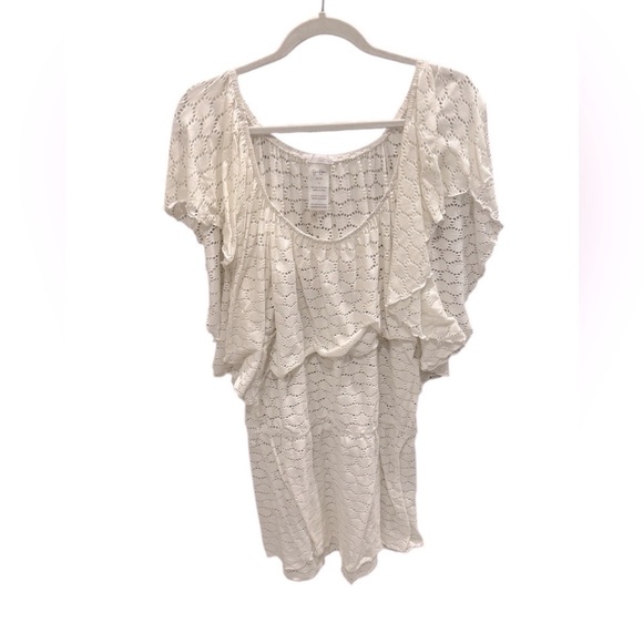 JESSICA SIMPSON White SEE-THROUGH LACE Ruffled Dress SWIMCOVER Large - Picture 1 of 3